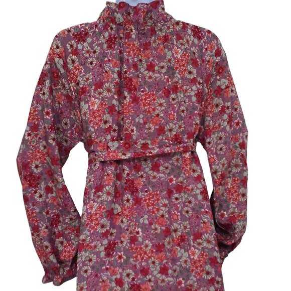 Vintage 80s Neil's Apparel Floral Shift Dress L(12) Pockets Ruffles Bow Belt - Picture 11 of 11